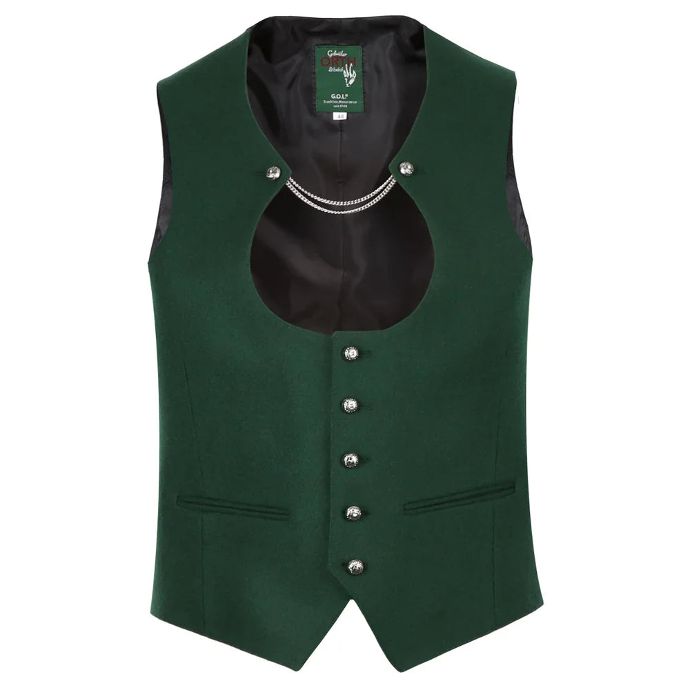 Elegante Miesbacher Herren Trachtenweste in Grün mit Ketterl, perfekt kombiniert mit Lederhose und Trachtenhemd