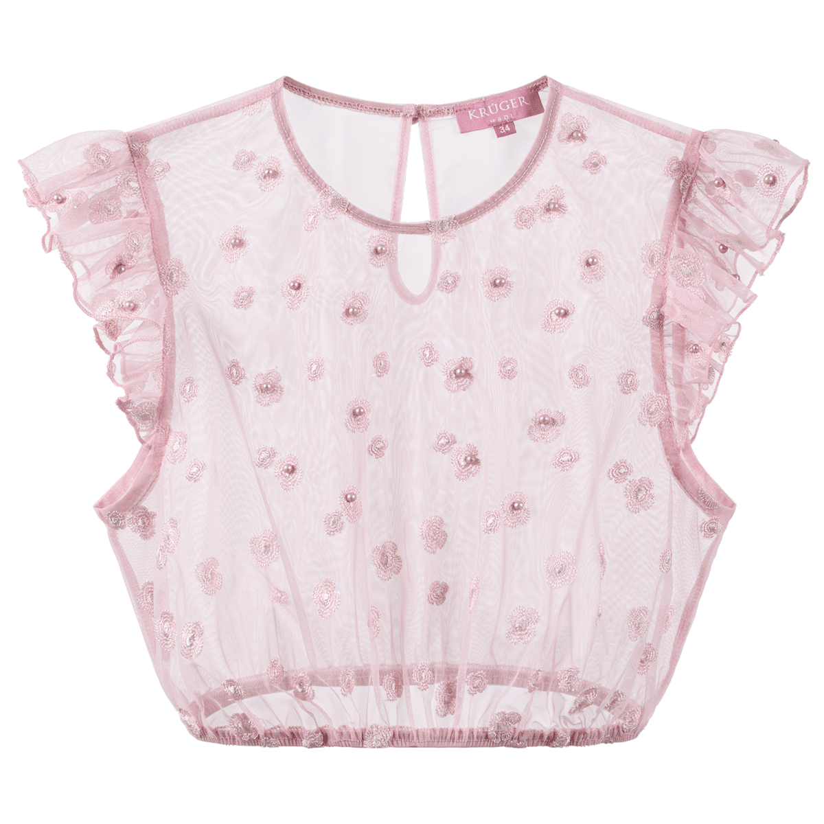 Pinke Dirndlbluse in Rose mit Flügelarm und Perlendetails von Anna von Klinski und Krüger