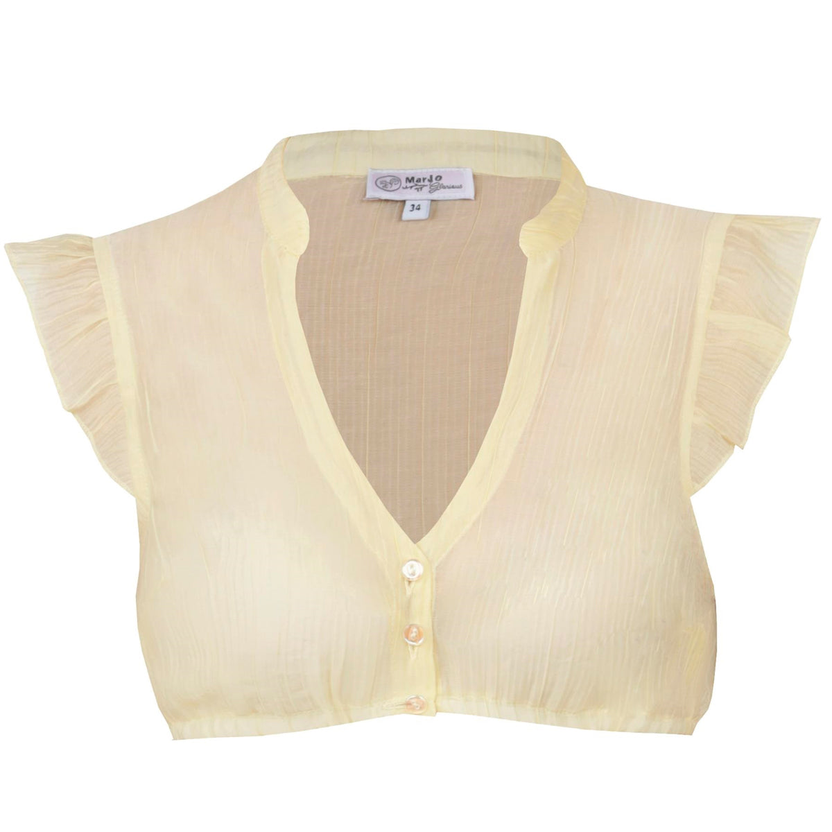 Gelbe Dirndlbluse in Zitrone mit Flügelarm und Stehkragen von MarJo