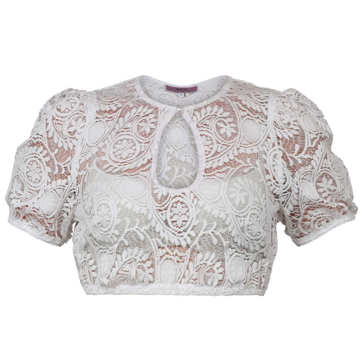 Dirndlbluse Kurzarm in Off White mit Puffärmel von MarJo für Volksfest, Biergarten und Wiesn