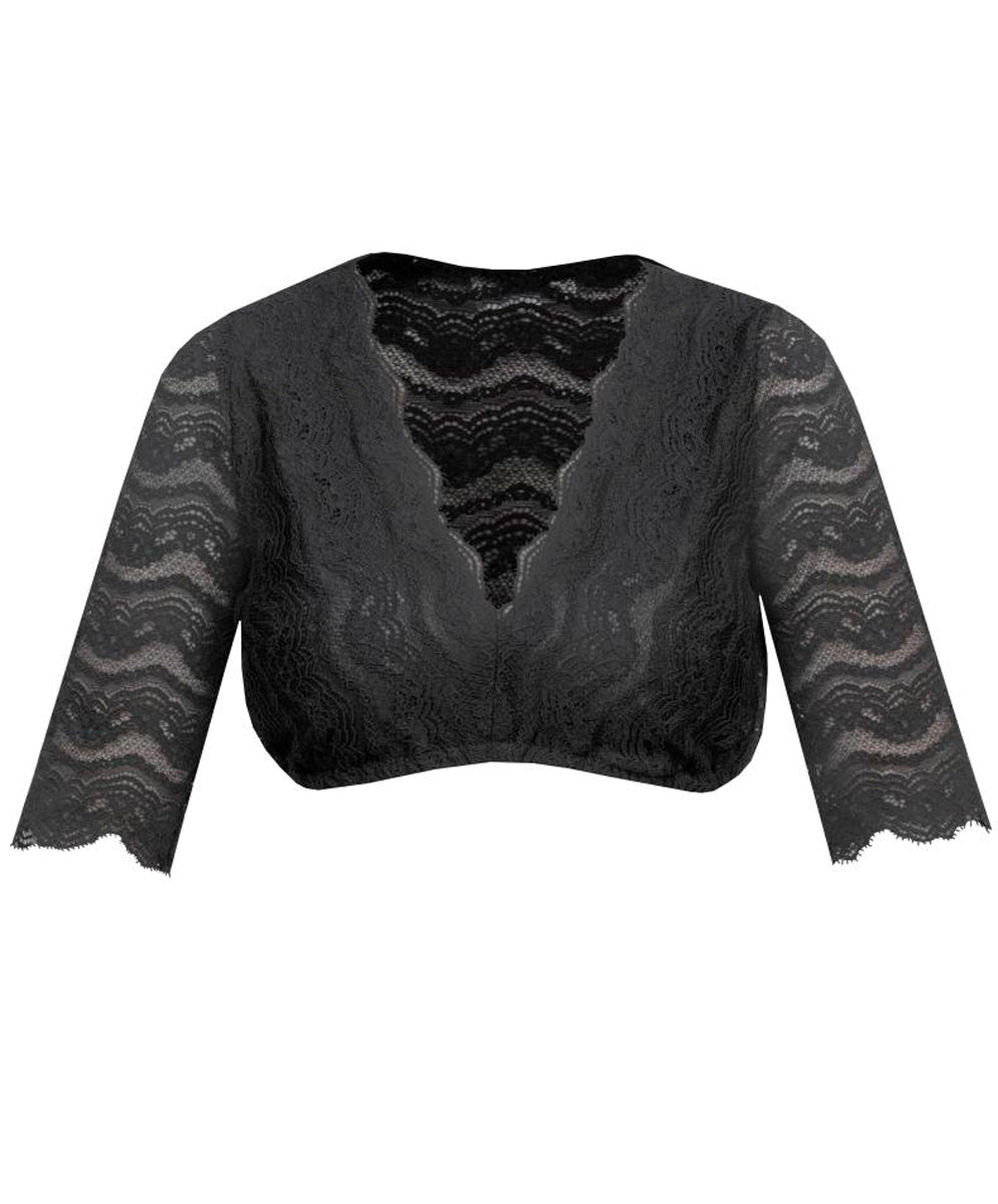 Schwarze Dirndlbluse mit Halbarm und Spitze von MarJo