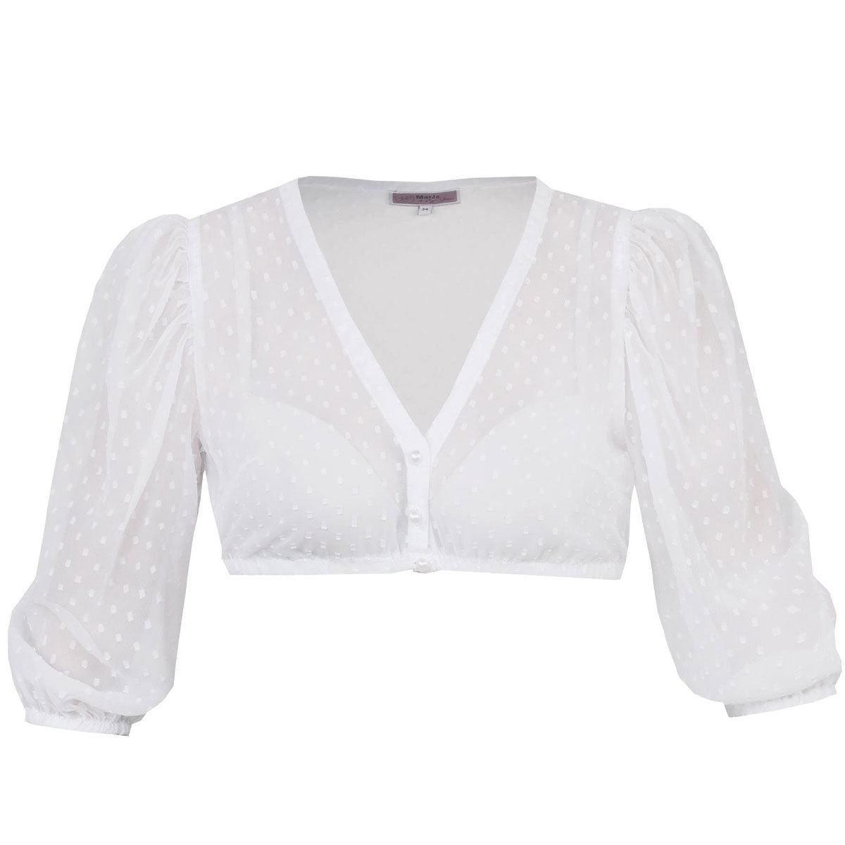 Weiße Dirndlbluse mit Dreiviertelarm und V-Ausschnitt von MarJo