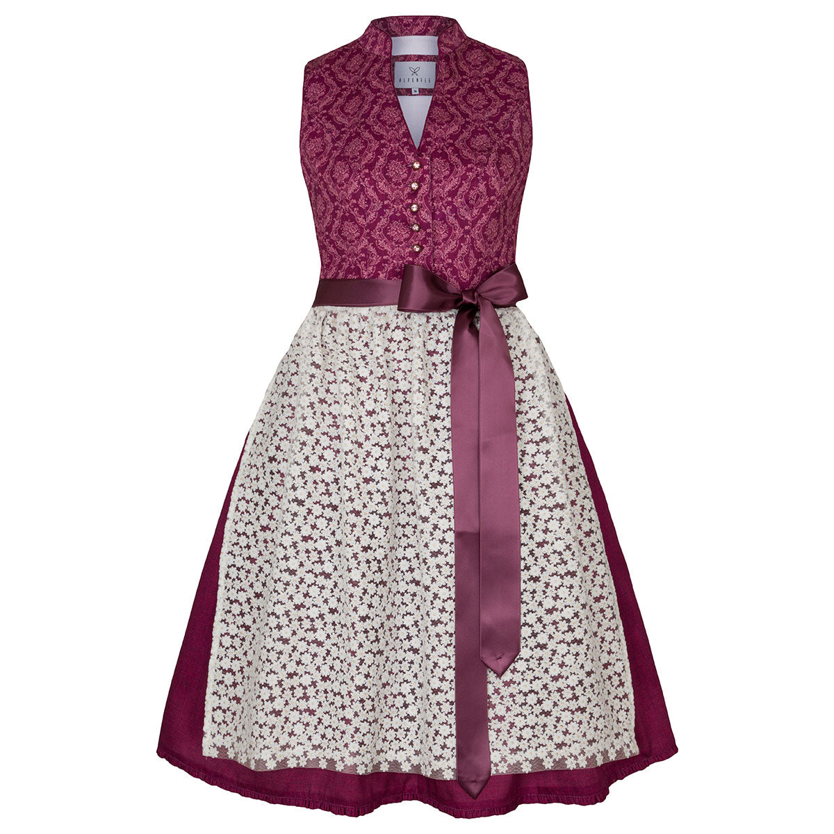 Alpenfee Dirndl Lara Beere 60cm Hochgeschlossen Blumenmuster - Datschi Trachten