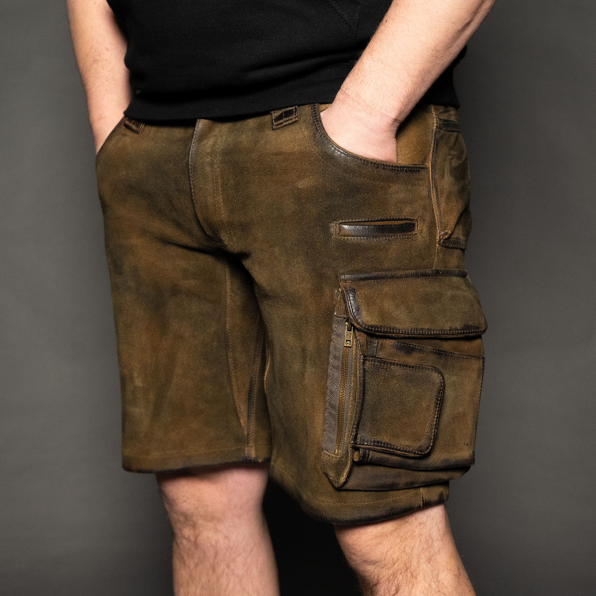 Datschi Trachten Cargo Lederhose Xaver Shorts Braun - Datschi Trachten