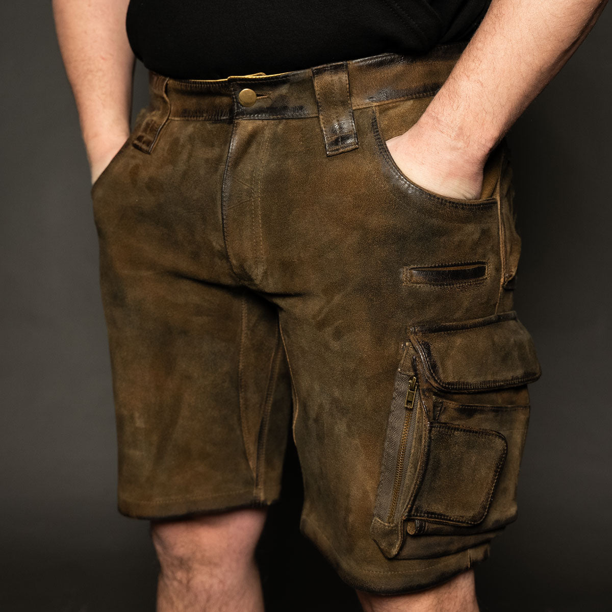 Datschi Trachten Cargo Lederhose Xaver Shorts Braun - Datschi Trachten