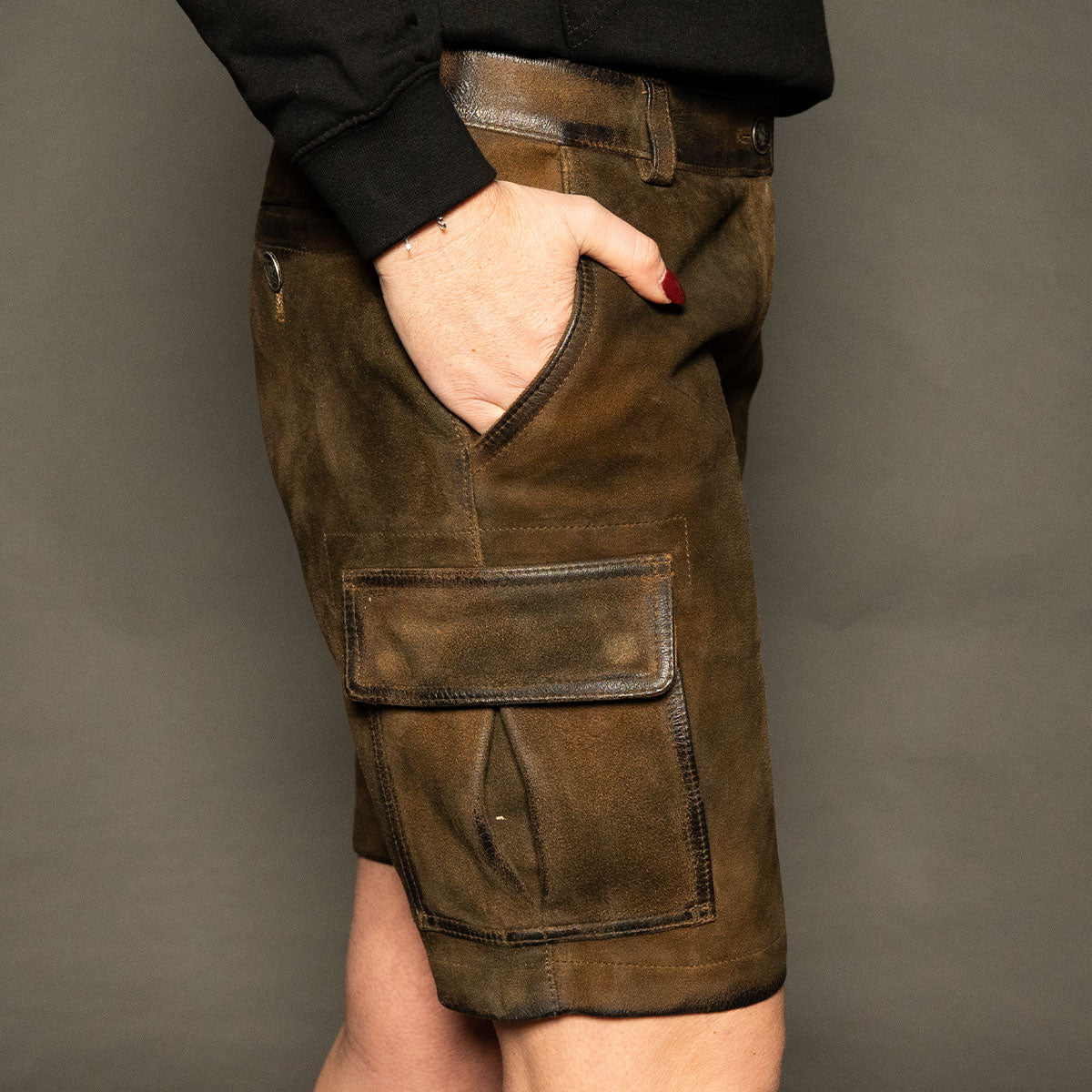 Datschi Trachten Damen Cargo Lederhose Leni Braun Wildbock Leder - Datschi Trachten
