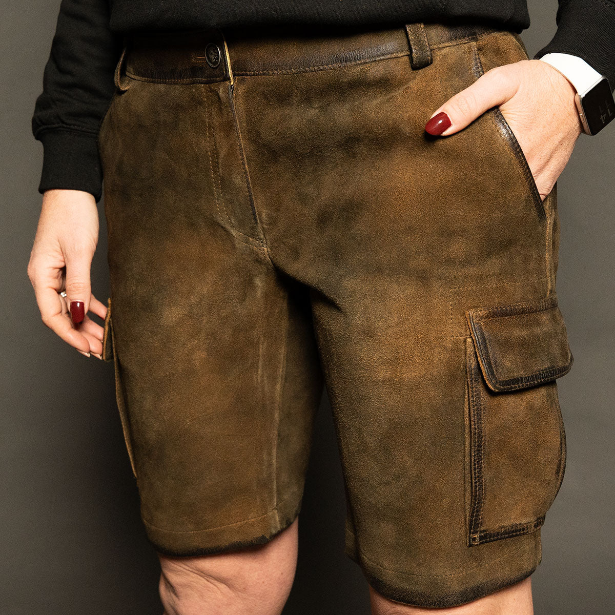 Datschi Trachten Damen Cargo Lederhose Leni Braun Wildbock Leder - Datschi Trachten