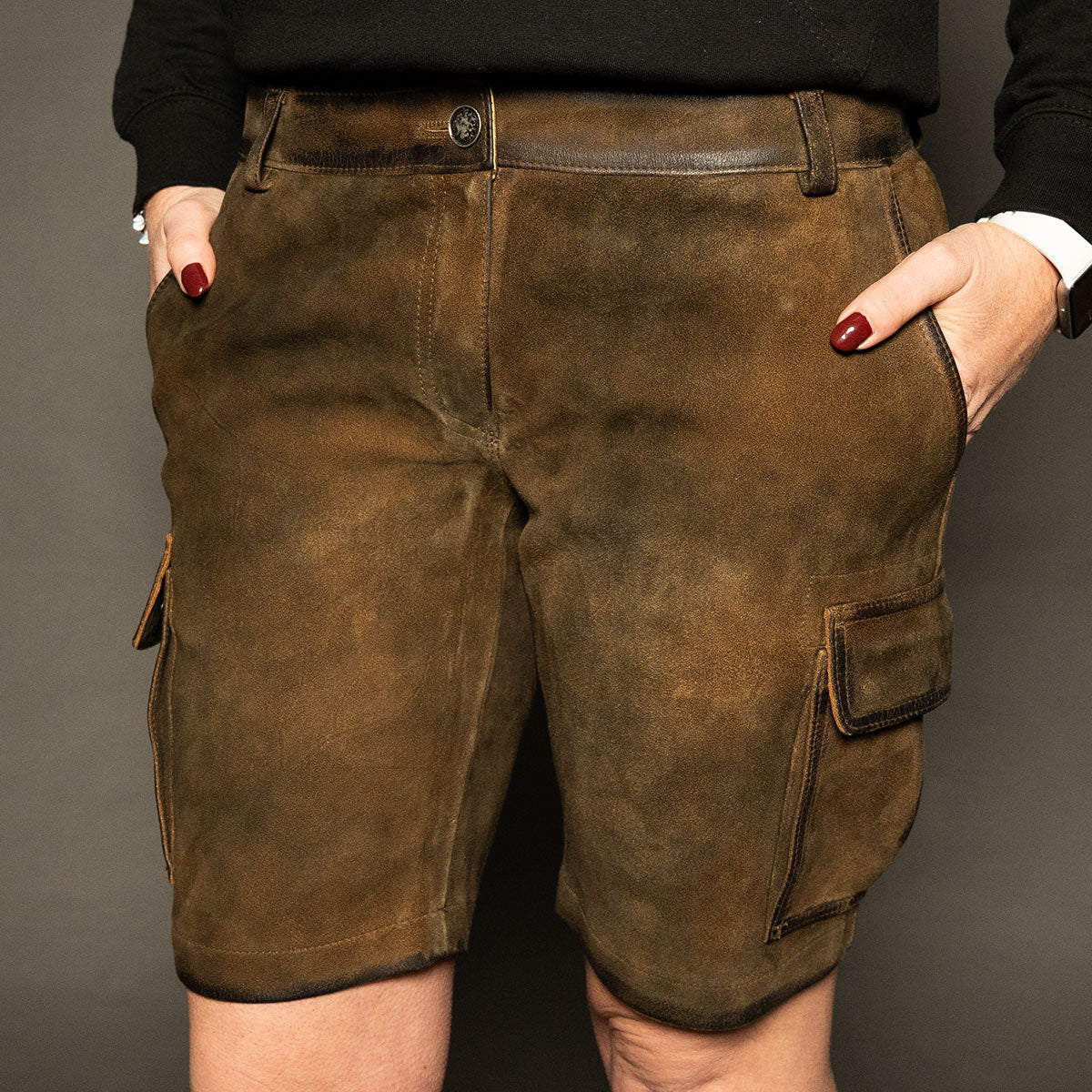 Datschi Trachten Damen Cargo Lederhose Leni Braun Wildbock Leder - Datschi Trachten