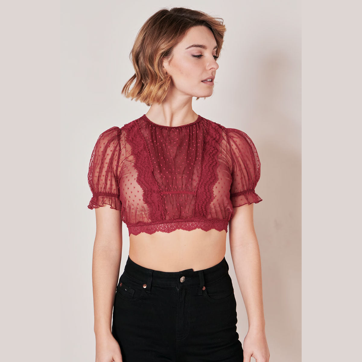 Krüger Dirndlbluse Kelly Rot Transparent - Datschi Trachten