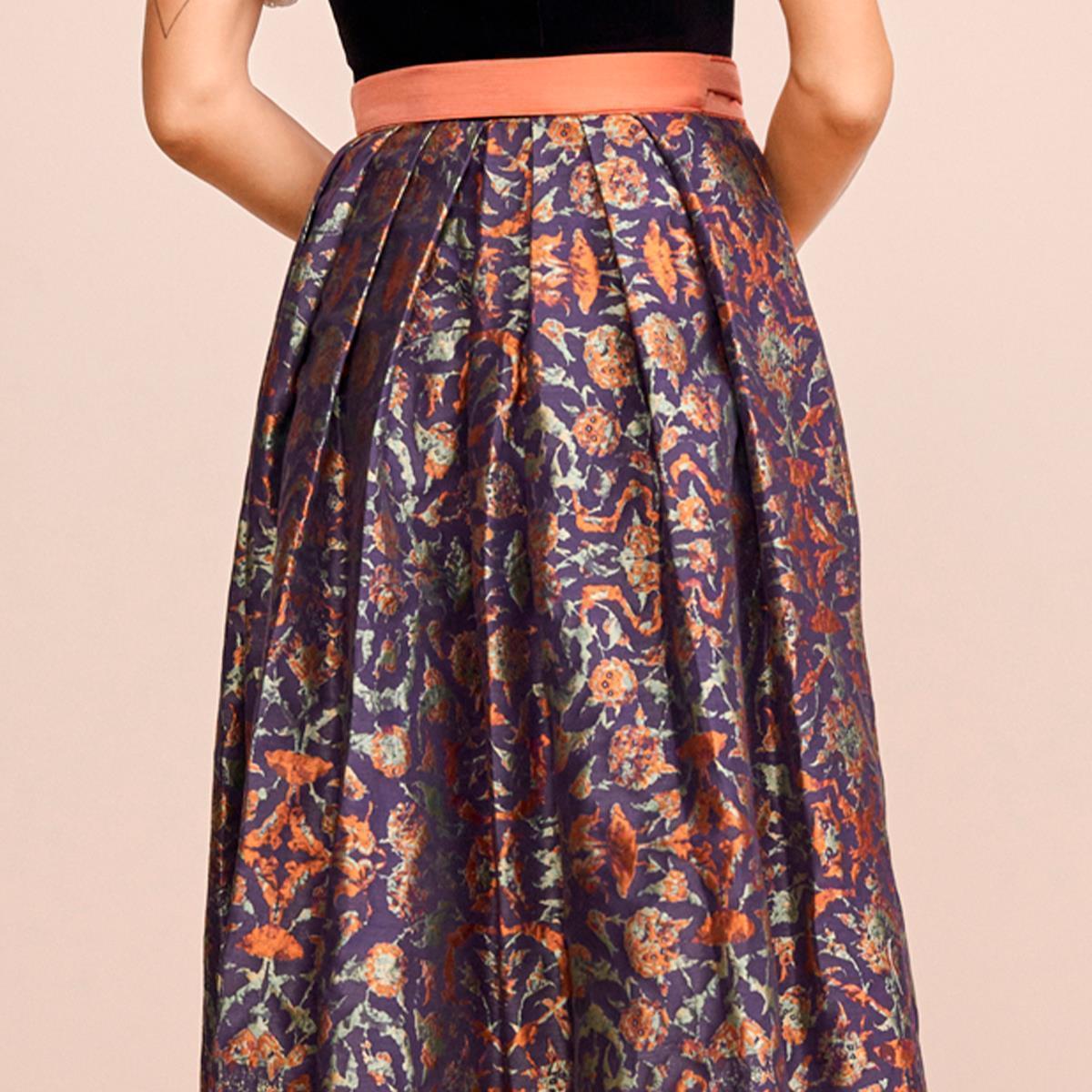 Krüger Dirndl Jacinta Schwarz Orange Blumenrock 80cm - Datschi Trachten