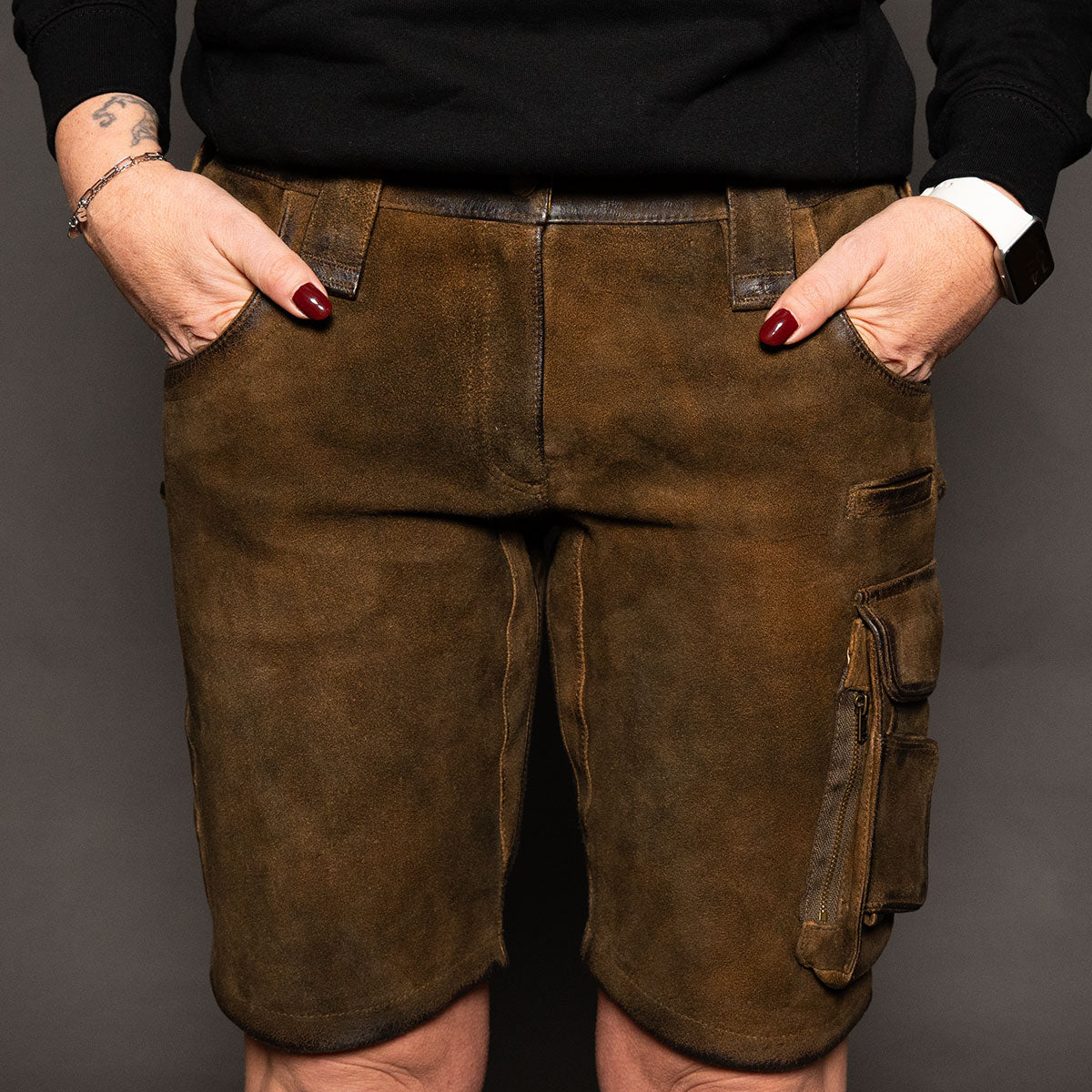 Datschi Trachten Damen Arbeits Lederhose Vroni Braun Wildbock Leder - Datschi Trachten