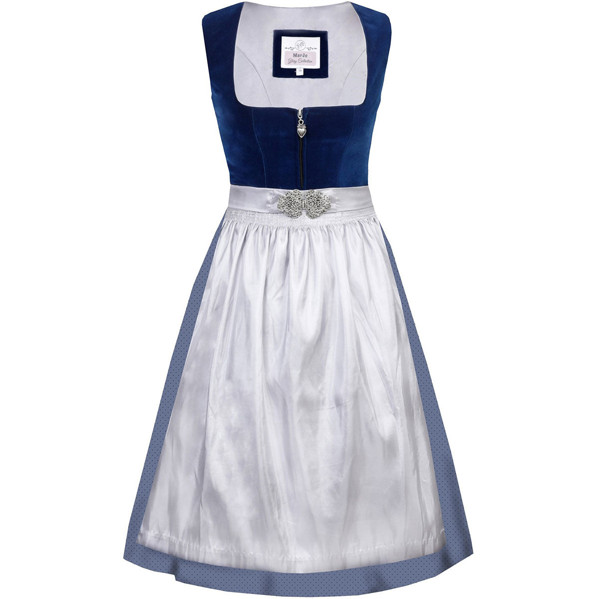 MarJo Dirndl Inka Dunkelblau/Silber 65cm mit Reißverschluss und Schließe Farbe: Blau, Dunkelblau, Grau, Silber, Nachtblau, Navy Blau, Marine Blau