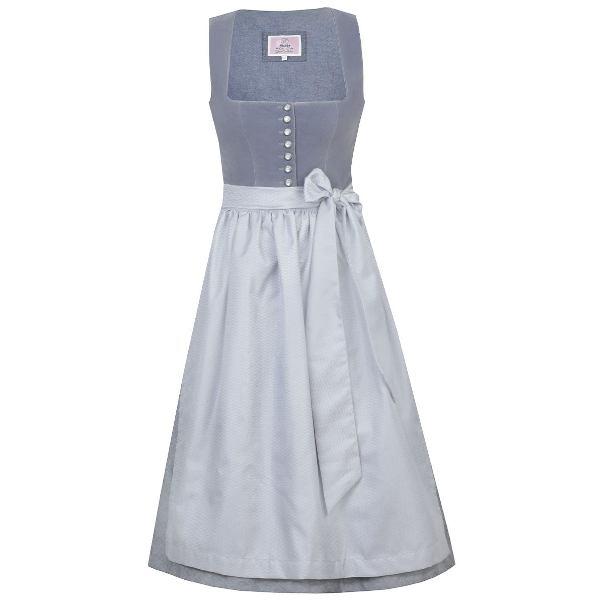 MarJo Dirndl Marlene Hellblau/Light Denim 65cm mit Knöpfe und Schleife Farbe: Blau, Grau, Hellblau