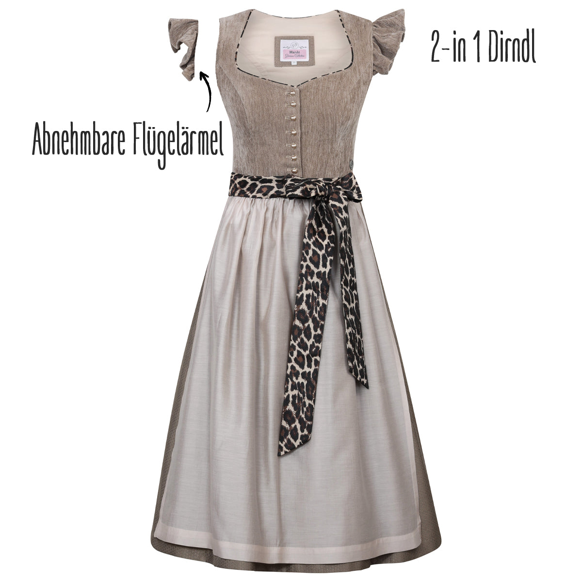 MarJo Dirndl Oberhofen Sand Leo Flügelarm Abnehmbar 70cm