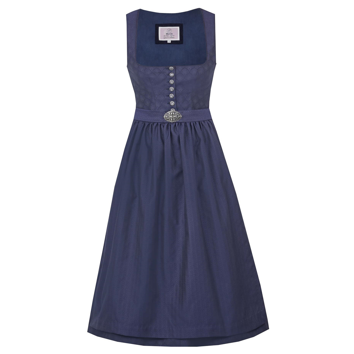 MarJo Dirndl Otterfing Marine Blau Gerader Ausschnitt 75cm mit Knöpfe und Schließe Farbe: Blau, Dunkelblau, Navy Blau, Marine Blau