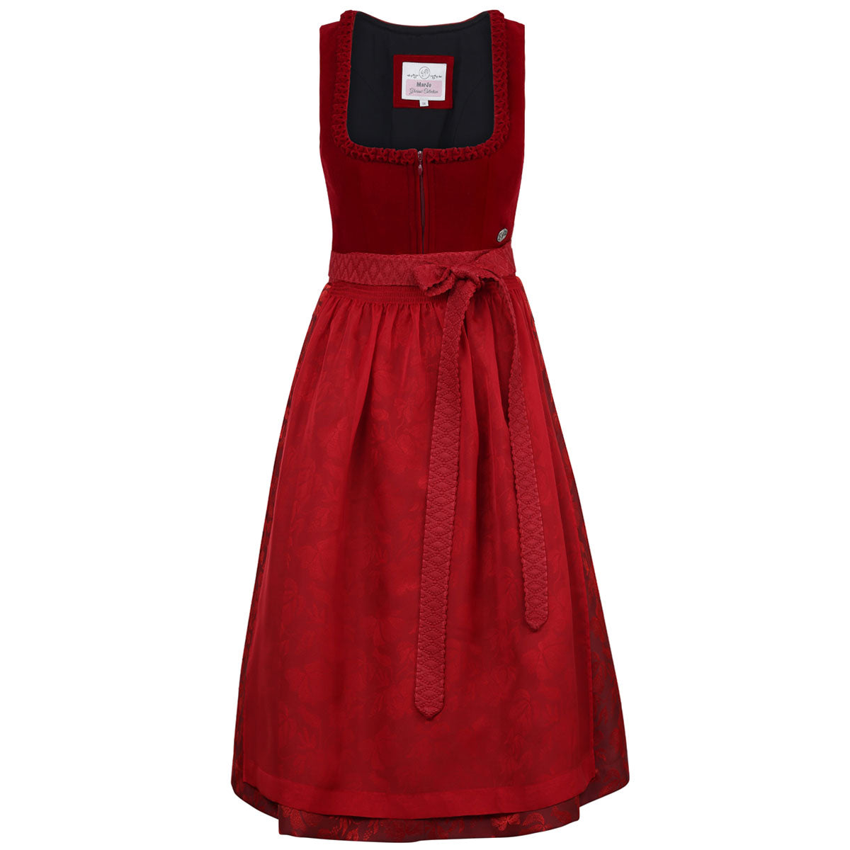 MarJo Dirndl Rabenstein Feuerrot Froschgoscherl Samt 65cm