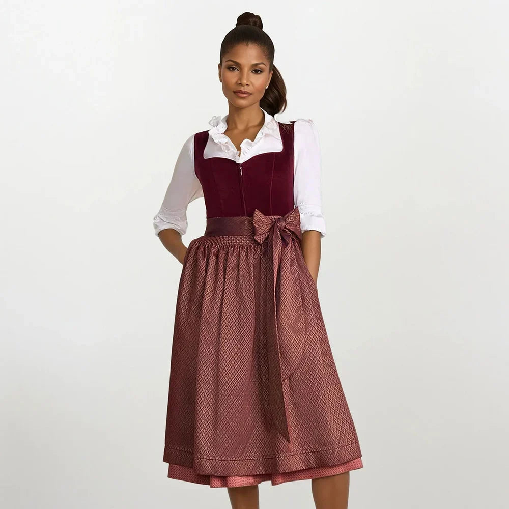 Damen Krueger Dirndl Xana 70cm Weinrot mit Herzausschnitt