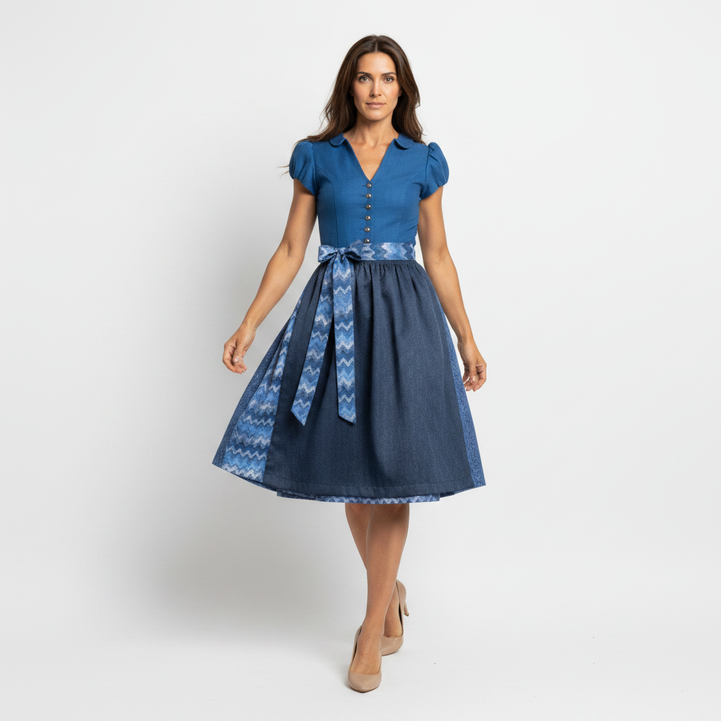 Elli & Juliette Dirndl Dunkelblau mit eleganter Schürze und hochwertigem Trachtenkleid für Oktoberfest und festliche Anlässe