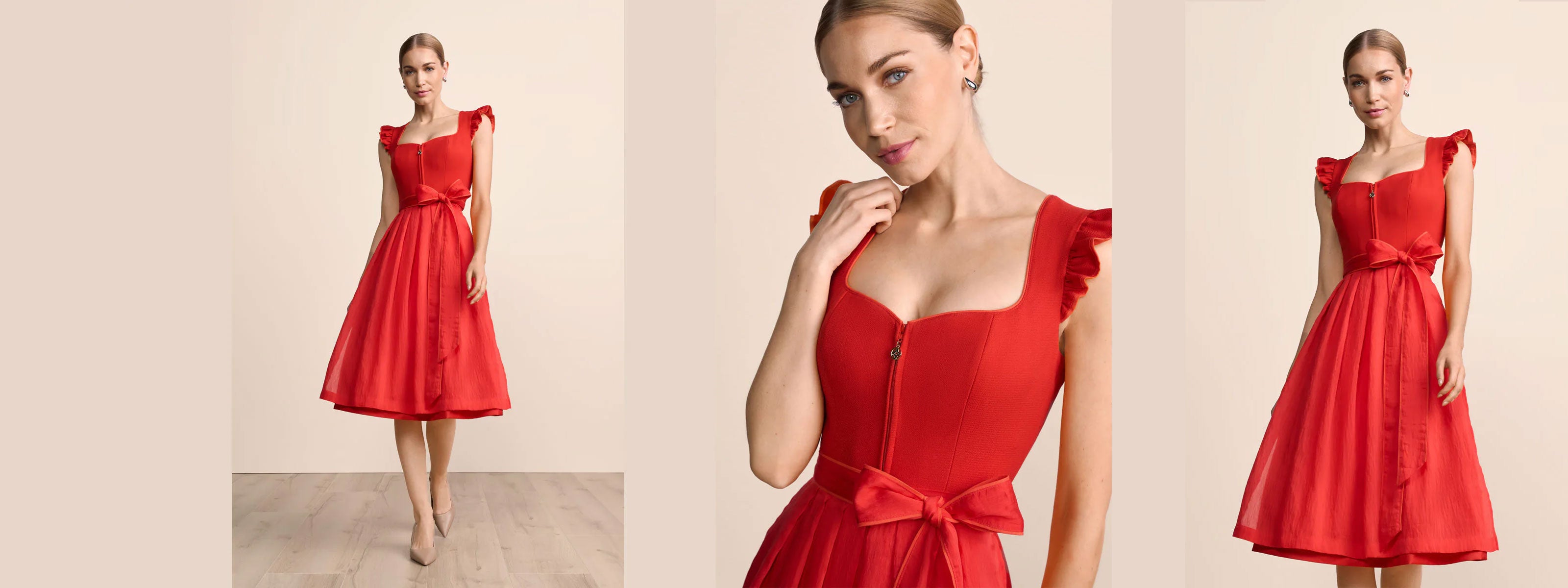 Rotes Krüger Dirndl Padme mit Flügelarm jetzt bei Datschi Trachten