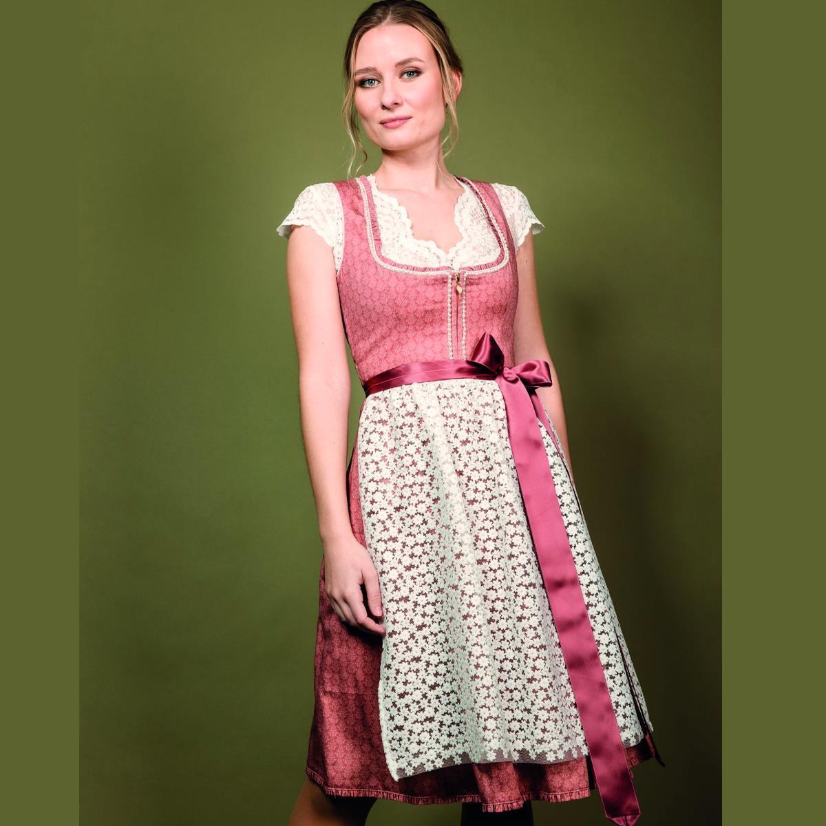 Alpenfee Dirndl Amy Lachs Rot Borte 60cm - Datschi Trachten