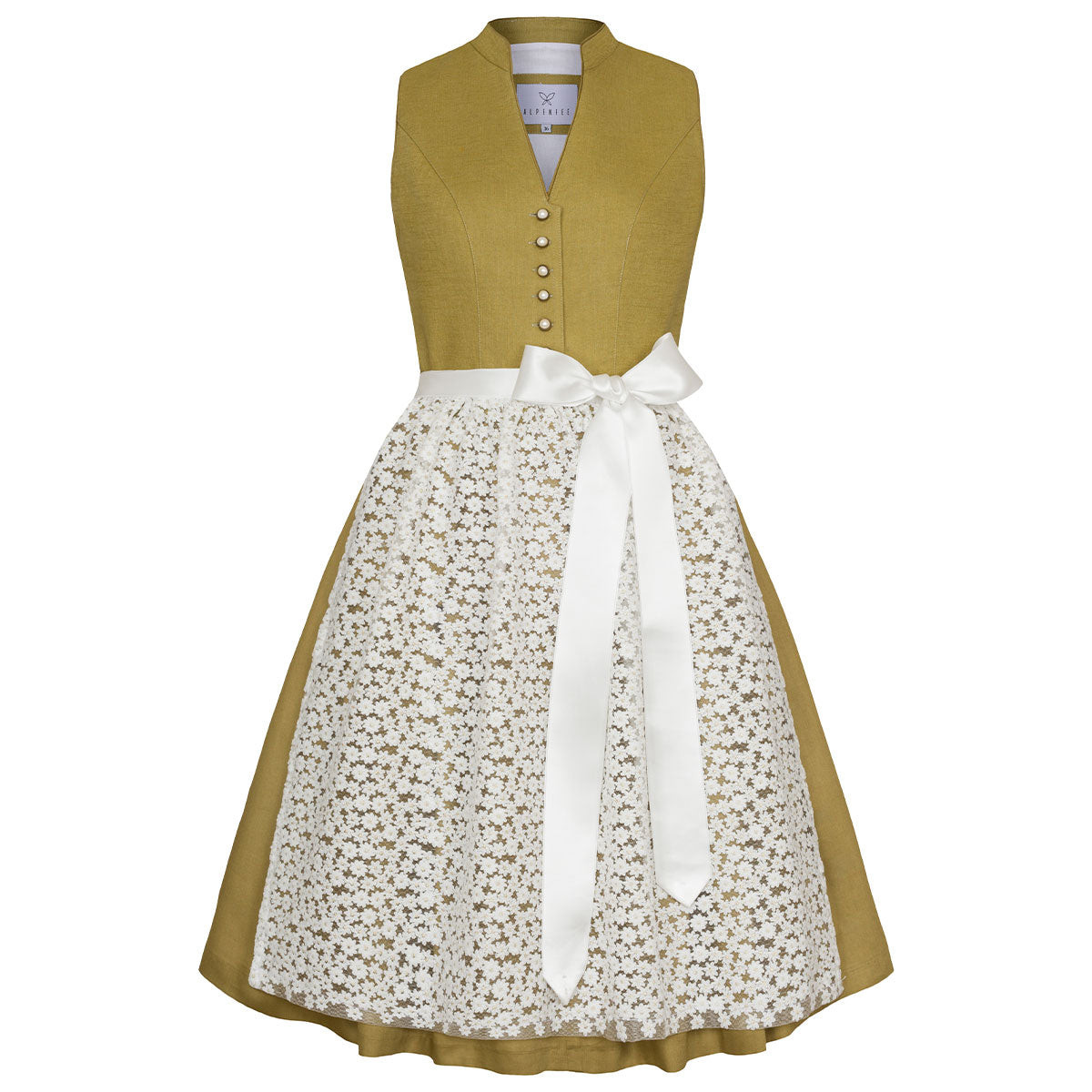 Alpenfee Dirndl Xara Moos Grün Hochgeschlossen 60cm - Datschi Trachten