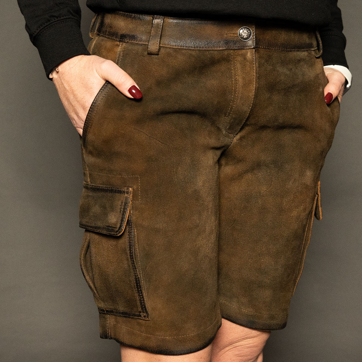 Datschi Trachten Damen Cargo Lederhose Leni Braun Wildbock Leder - Datschi Trachten