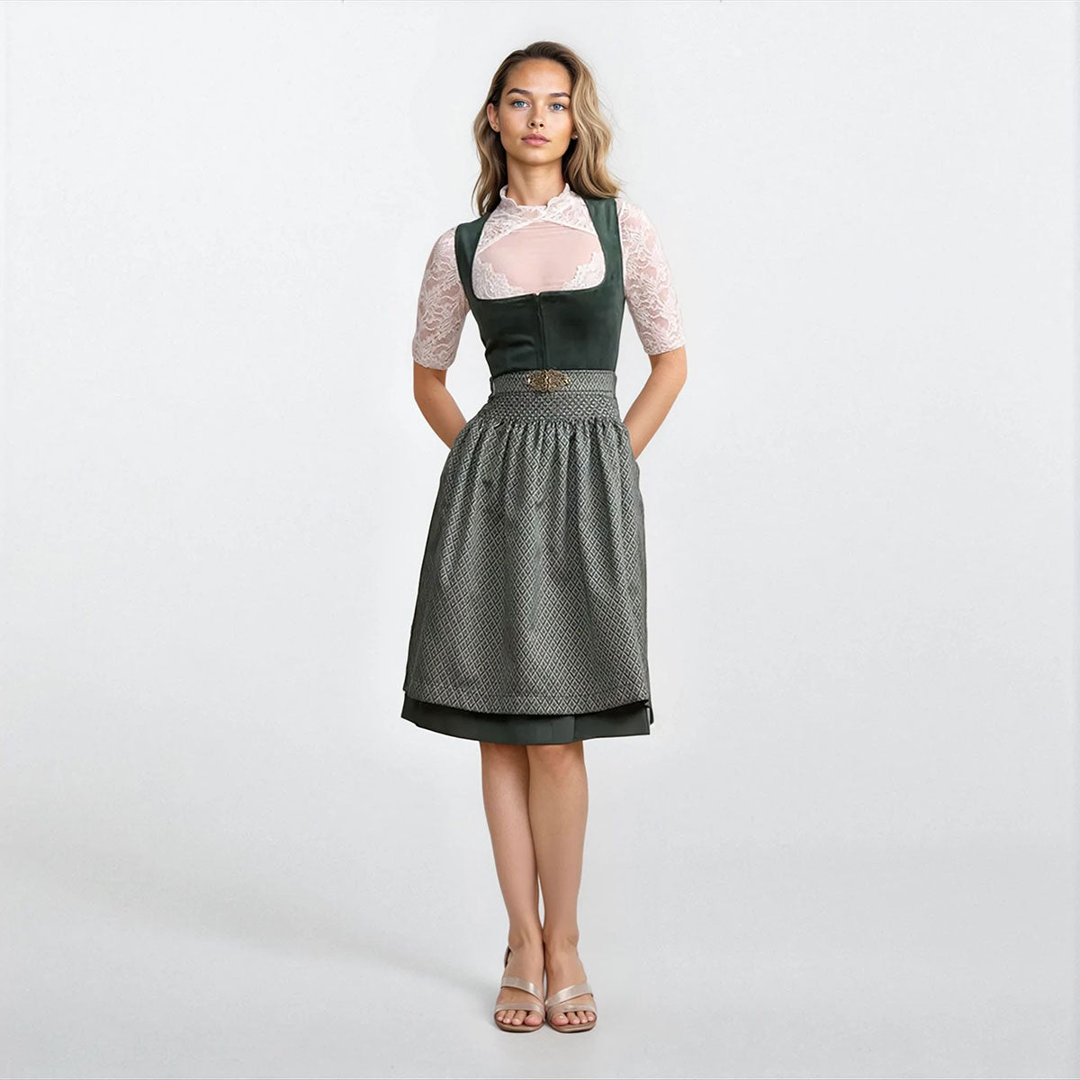 Krüger Dirndl Alisha Grün Samtdirndl 60cm - Datschi Trachten