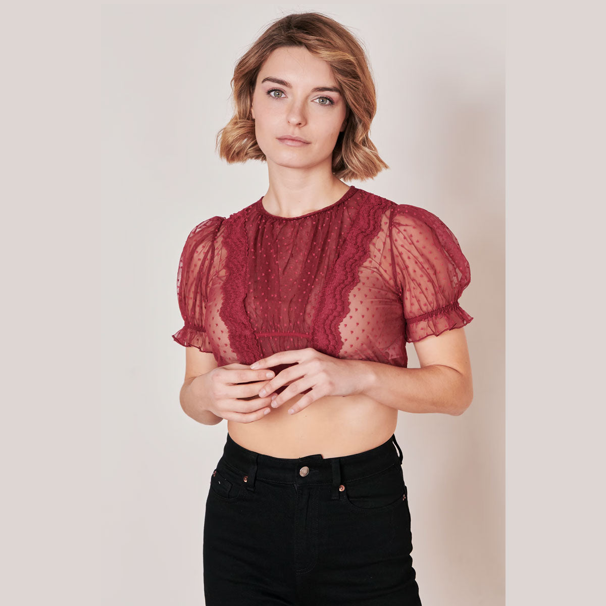 Krüger Dirndlbluse Kelly Rot Transparent - Datschi Trachten