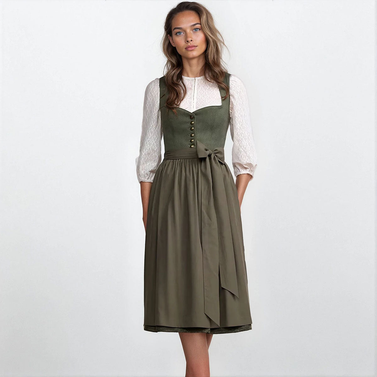 Krüger Dirndl Ileyna Grün Herzausschnitt 70cm - Datschi Trachten