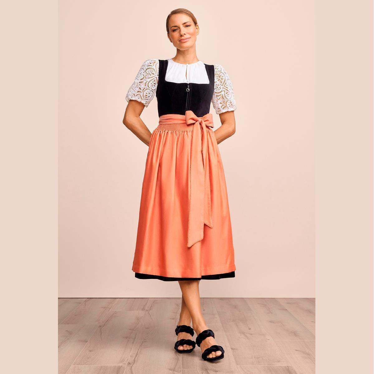 Krüger Dirndl Jacinta Schwarz Orange Blumenrock 80cm - Datschi Trachten