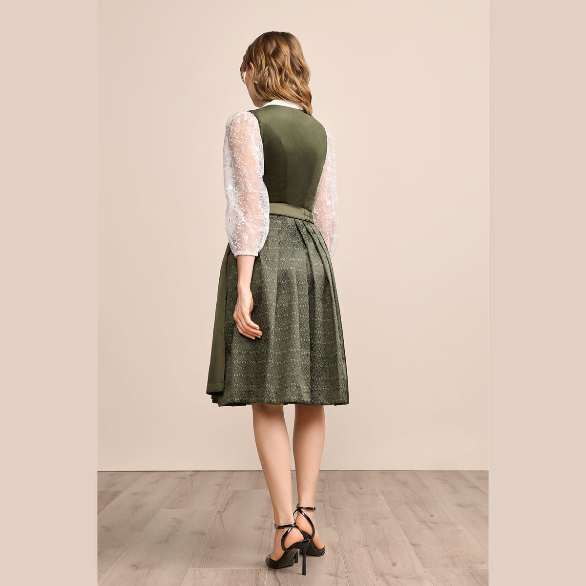 Krüger Dirndl Livie Oliv Grün Samt Reißverschluss 60cm - Datschi Trachten