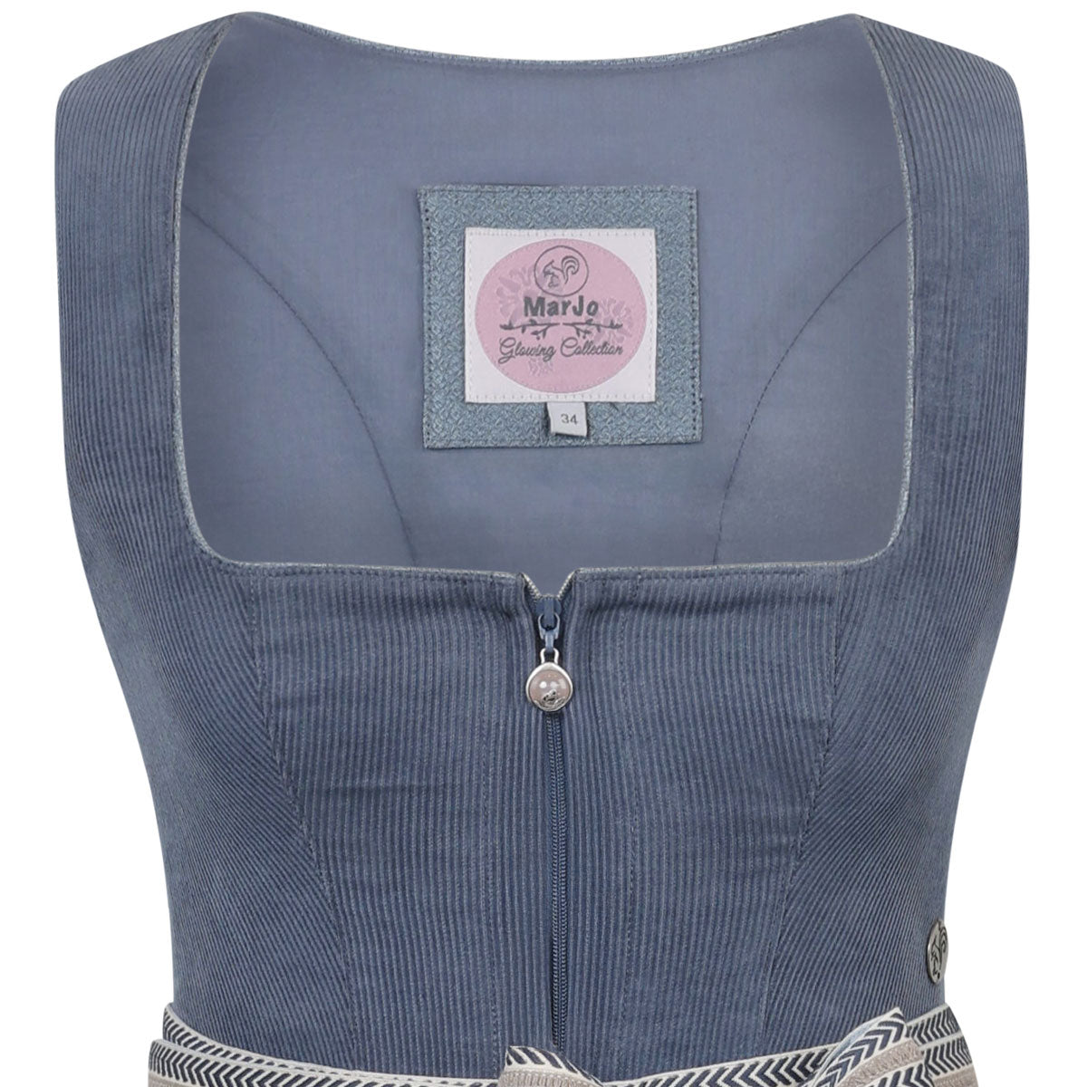 MarJo Dirndl Freudensee Himmelblau Gerader Ausschnitt Cord 70cm