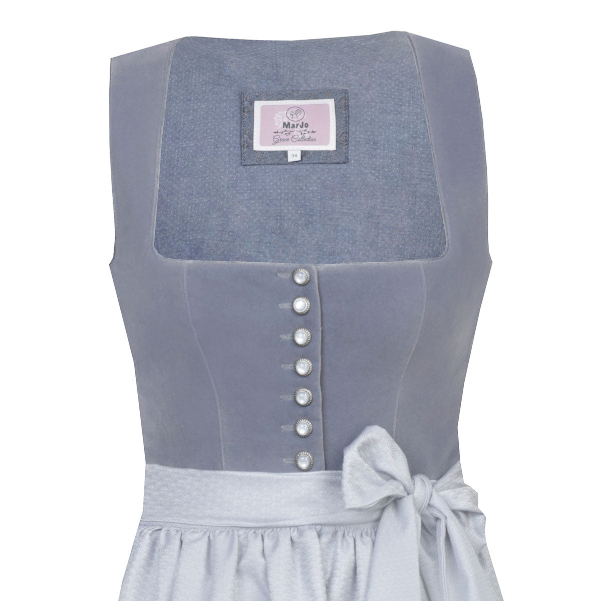 MarJo Dirndl Marlene Hellblau/Light Denim 65cm Mieder Muster: Einfarbig,  Samt Rock Muster:  Schürzen Muster:  Ausschnitt: Gerader Ausschnitt,  Balkonett Ausschnitt