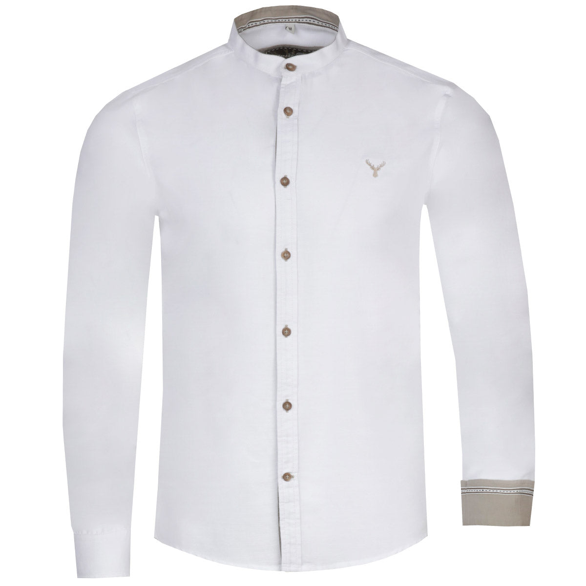 Trachtenhemd Leinen Weiss Braun Stehkragen - Datschi Trachten